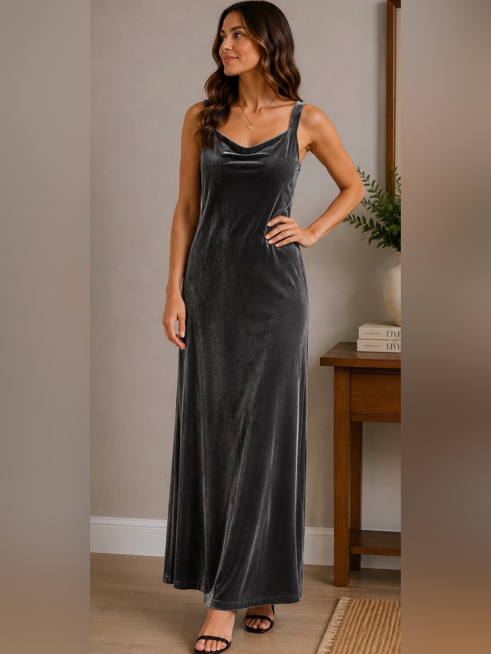 Eileen Fisher charcoal gray‎ Velvet camisole Dress size petite large